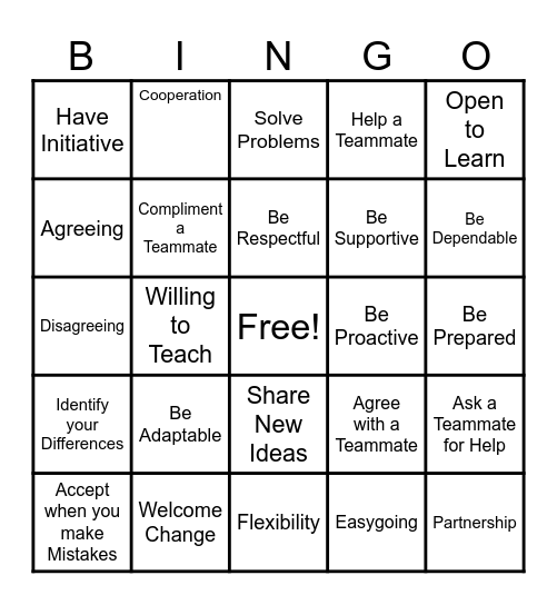 Teamwork & Problem Solving Bingo Card