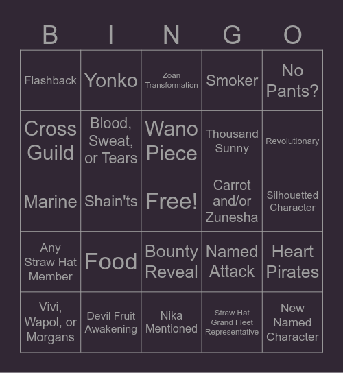 One Piece Chapters 1136 & 1137 Bingo Card