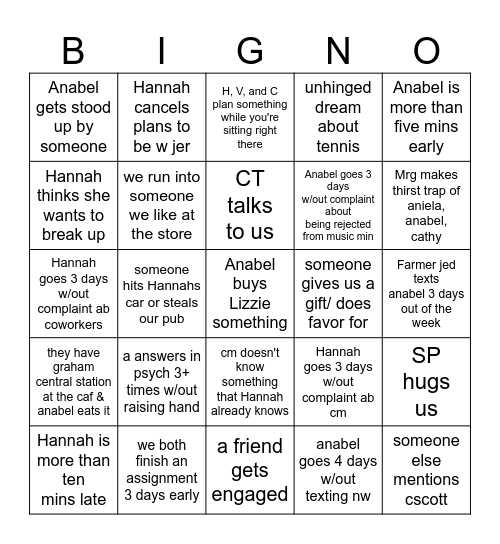 Bestie Bingo Card