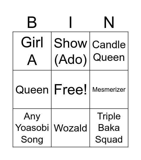 Sekai songs 2025 Bingo Card