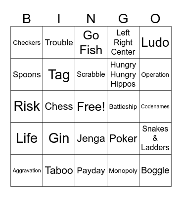 Games Bingo Card