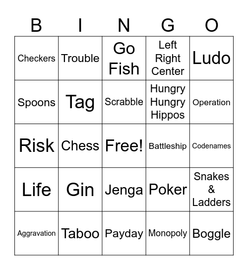 Games Bingo Card