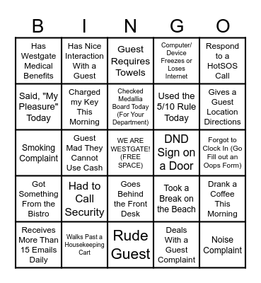 Work Day BINGO! Bingo Card