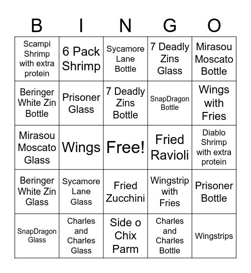 Bar Bingo! Bingo Card