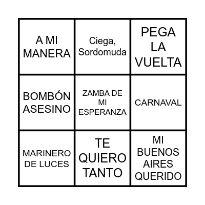 BINGO MUSICAL Bingo Card