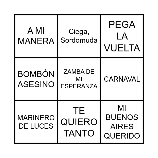 BINGO MUSICAL Bingo Card