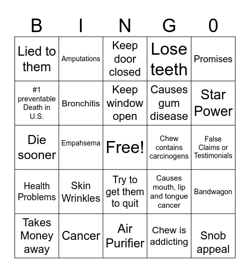Tobacco Review Bingo Card
