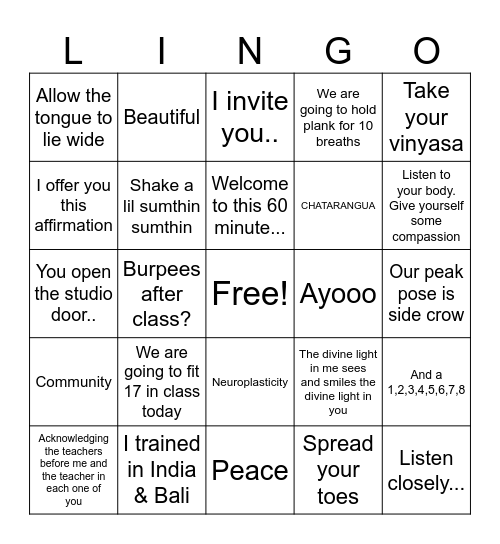 YOGA TEACHER Bingo Card