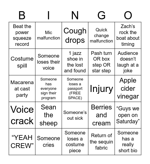 Show Bingo Card