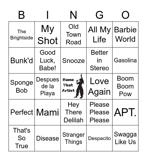 Name That Artist Bingo Card