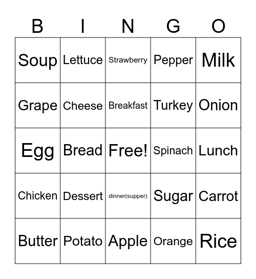 La Comida Bingo Card