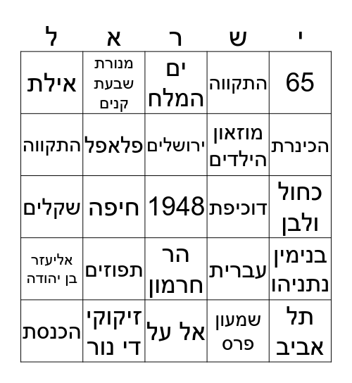 בינגו       עצמאות Bingo Card