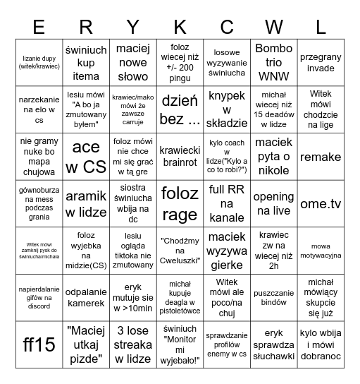 Bingo discord RR Bingo Card