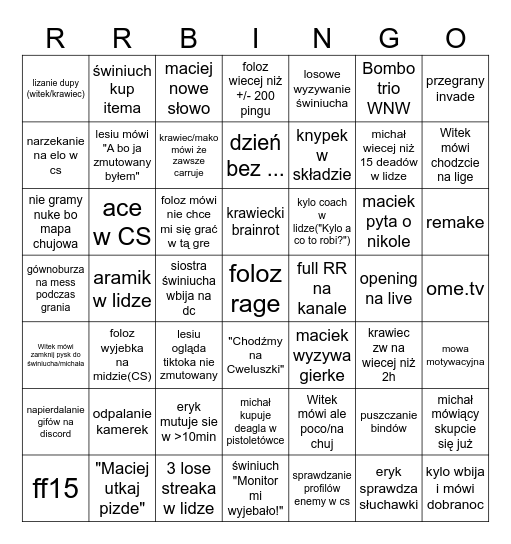 Bingo discord RR Bingo Card