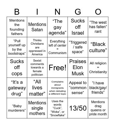 Conservative bingo Card