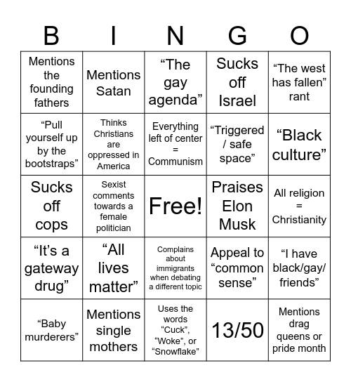 Conservative bingo Card