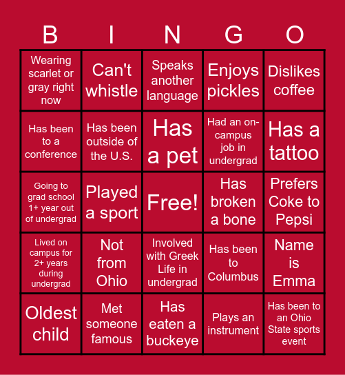 SPA Buddy Meet and Greet Bingo Card