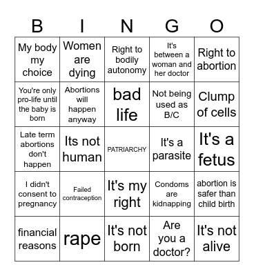 abortion bingo Card