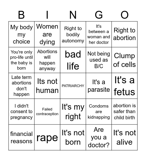 abortion bingo Card
