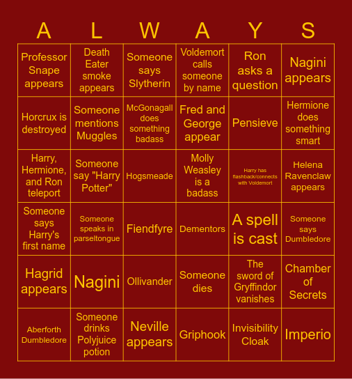 FROM MUGGLE TO MRS. Bingo Card