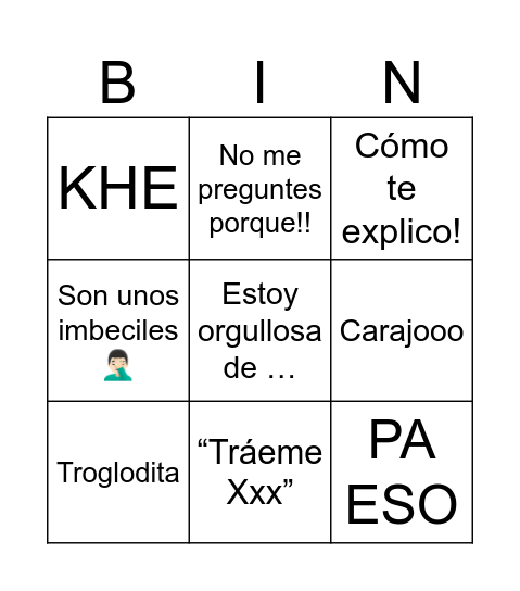 Adri’s Bingo Card