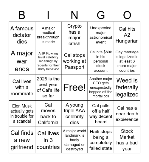 California 2025 Bingo Card