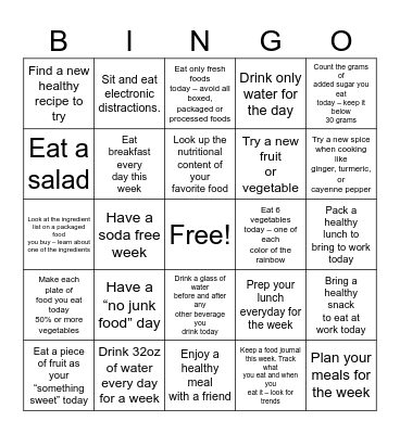 Health Food Habits Bingo Card