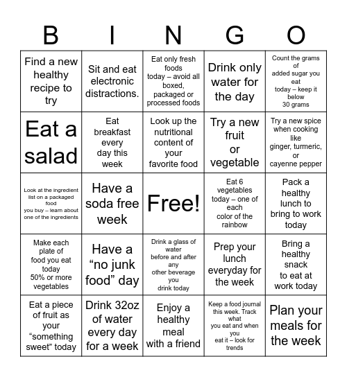 Health Food Habits Bingo Card