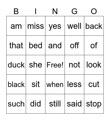Sight Words and Digraphs Bingo Card