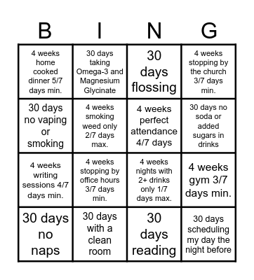 The Winter Arc Bingo Card