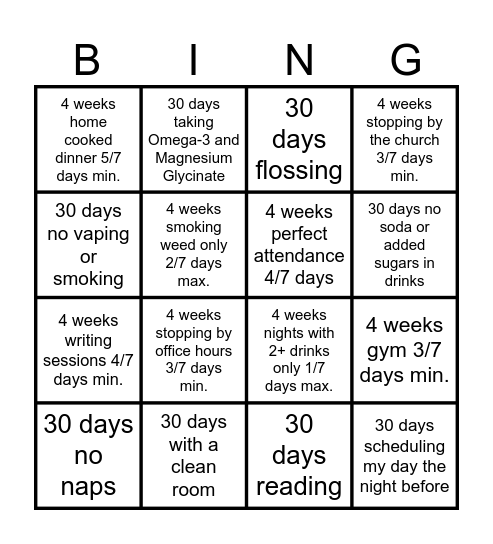 The Winter Arc Bingo Card