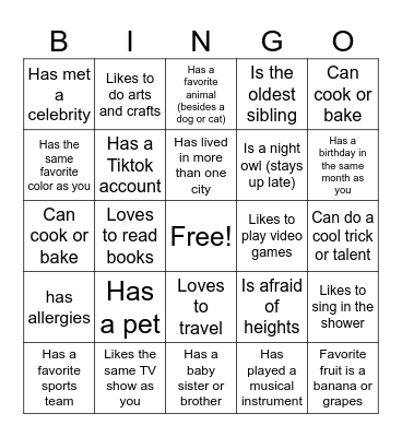 Icebreaker Bingo Card