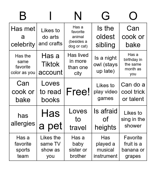 Icebreaker Bingo Card