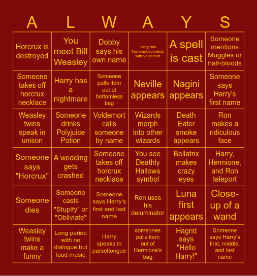 FROM MUGGLE TO MRS. Bingo Card