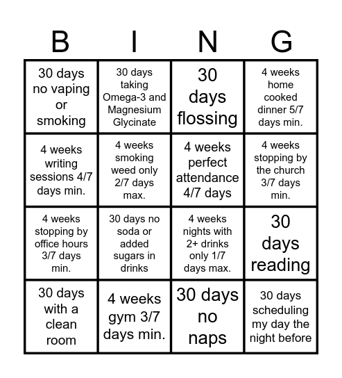 The Winter Arc Bingo Card