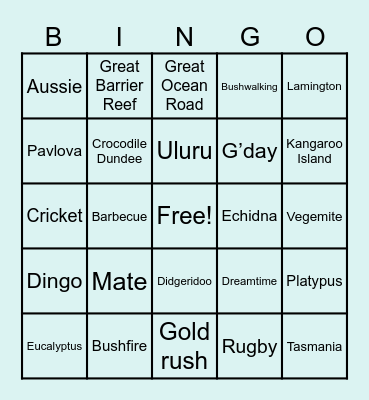 Australian Bingo Card