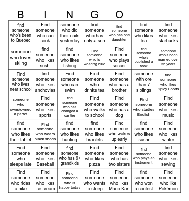 Find Someone Bingo Card