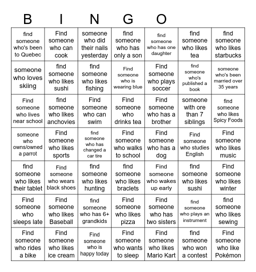 Find Someone Bingo Card