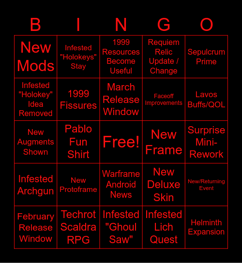 Janauary 2025 Devstream Bingo Card