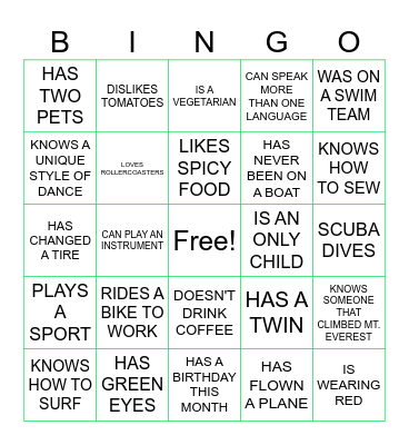Human Bingo Card