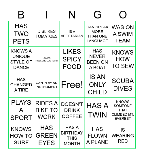 Human Bingo Card
