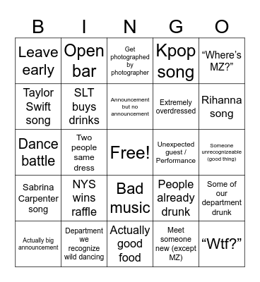 Winter Party Bingo Card