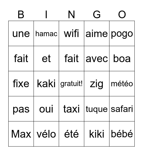 22 à 29 Bingo Card