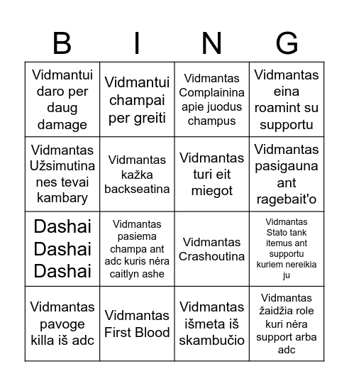 VIDMAN Bingo Card