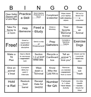 Large Animal Bingo Card