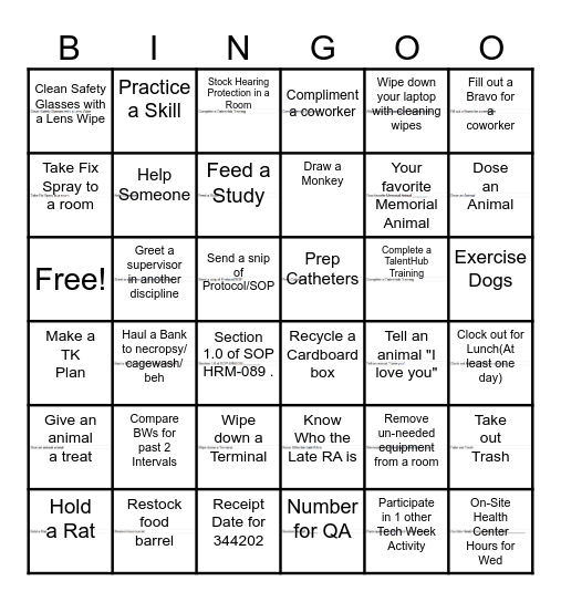 Large Animal Bingo Card