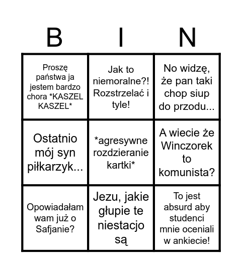BINGO KRYNIECKIEJ Bingo Card