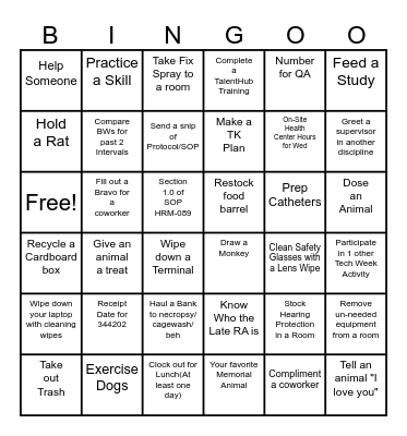 Large Animal Bingo Card
