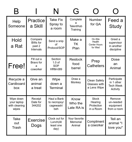 Large Animal Bingo Card