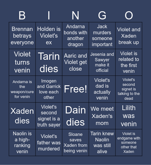 Onyx Strom Bingo Card